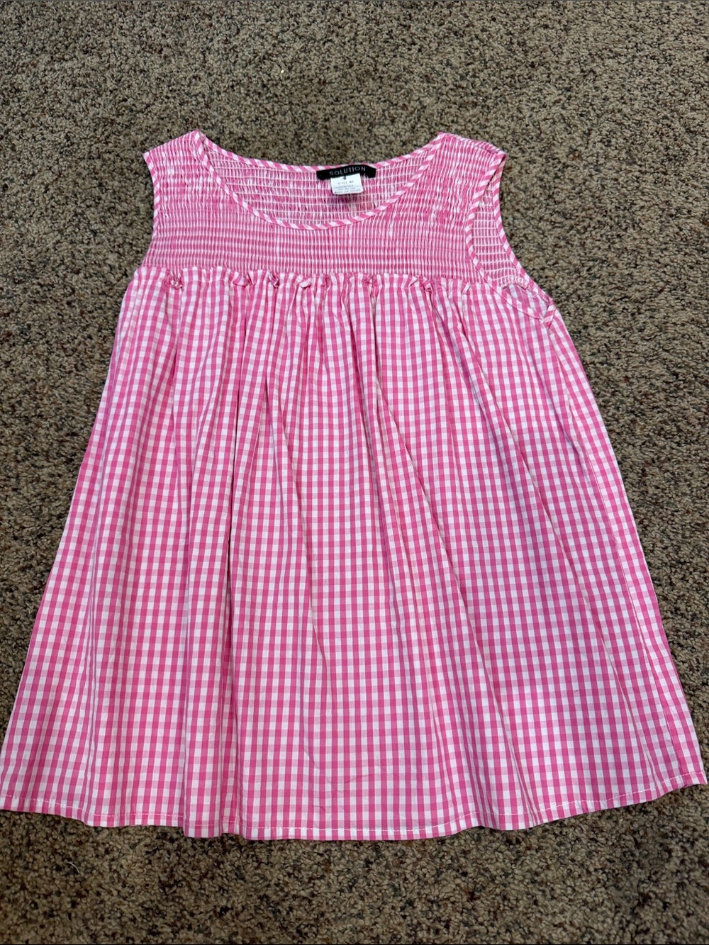 Smocked Gingham Sleeveless Blouse in Pink by Mini Boden
